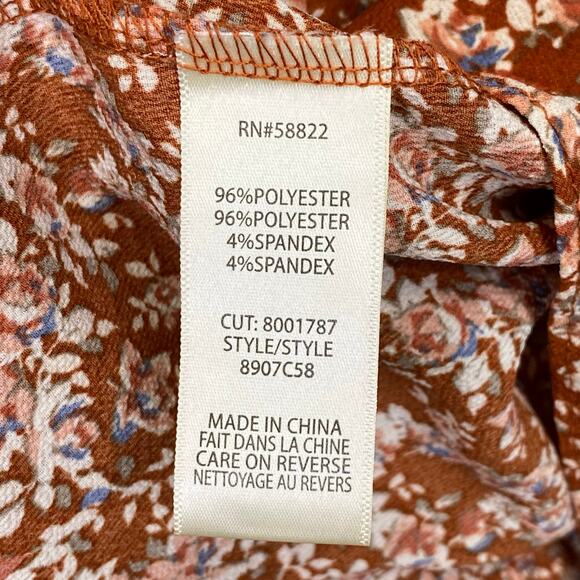 Max Studio Floral Maxi Wrap Dress Womens L Rust Red Boho Ruffles Cottagecore - Picture 8 of 10